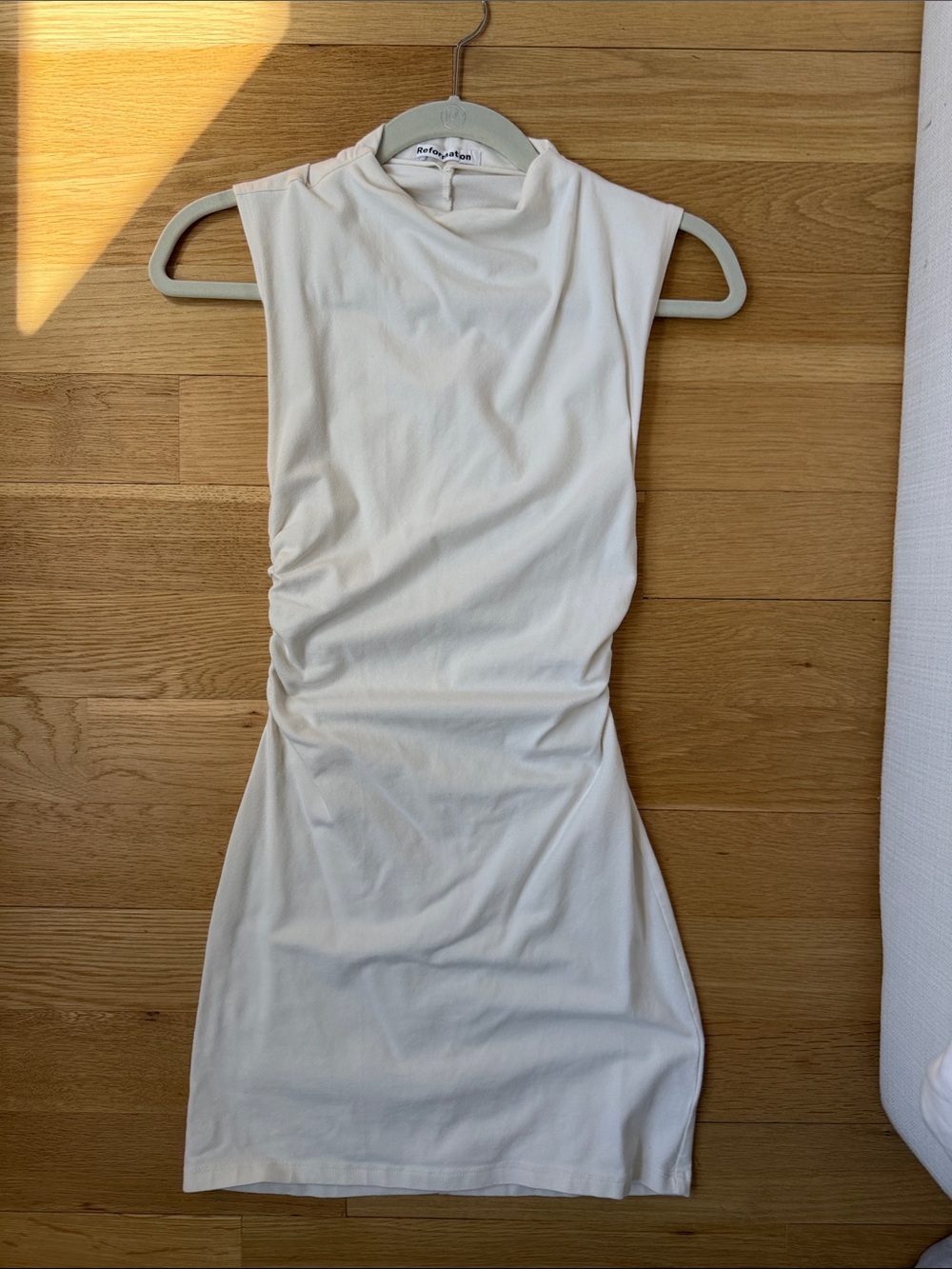 Reformation Alden Sleeveless Cream Ruched Bodycon Dress